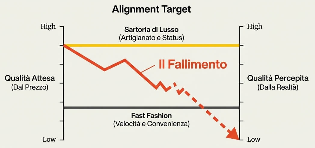 Grafico che mostra come una piccola impresa che cresce rispetto ai grandi player grazie alla coerenza del suo posizionamento